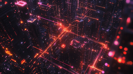 Smart digital Innovation city with connection network reciprocity over the cityscape. of future smart wireless digital city and social media networking systems that connects people with in city