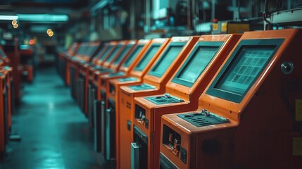 Manufacturing machines in industrial facility technology production modern environment close-up perspective