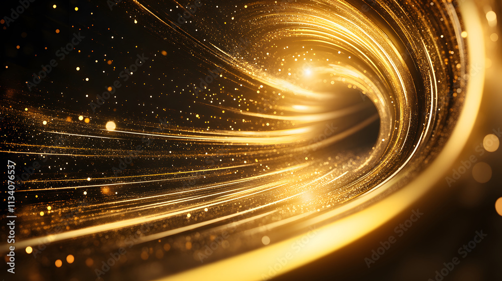 Poster A swirling stream of golden light with sparkling particles, creating a mesmerizing and dynamic visual effect