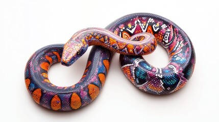 Obraz premium Full-body image of a king snake with vibrant patterns on a white background.