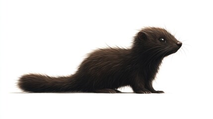 Full-body image of a mink with glossy fur on a white background.