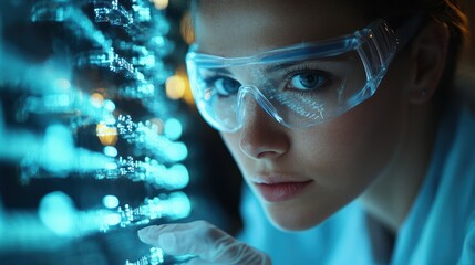 Focused Scientist Analyzing Data on Futuristic Screen