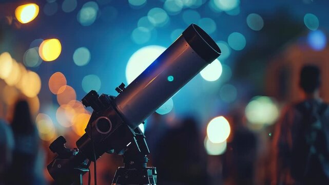 Distorted view of the astronomy clubs outdoor event featuring telescopes and stargazers.