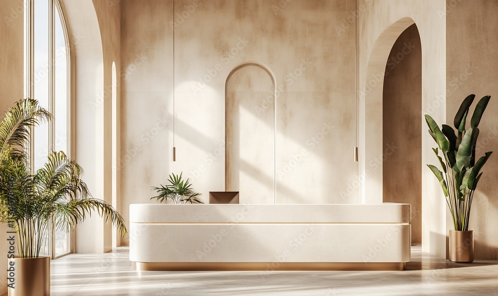 Aufkleber modern reception area with elegant design and greenery.