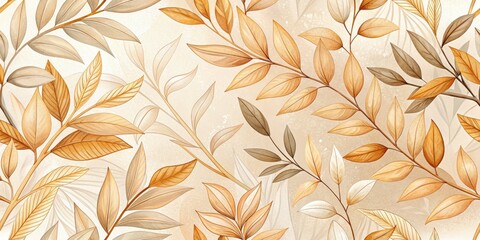 Elegant beige floral branches, delicately illustrated in low light, create a refined nature print against a white background.