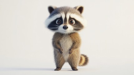 Obraz premium Full-body image of a raccoon standing with curious eyes on a white background.