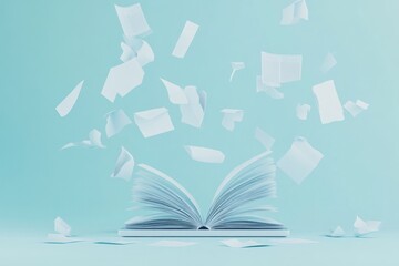 Open Book with Flying Pages on Soft Background
