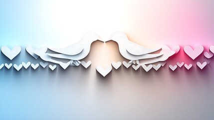 Fototapeta premium Two Paper Birds Nestled Together Among Hearts