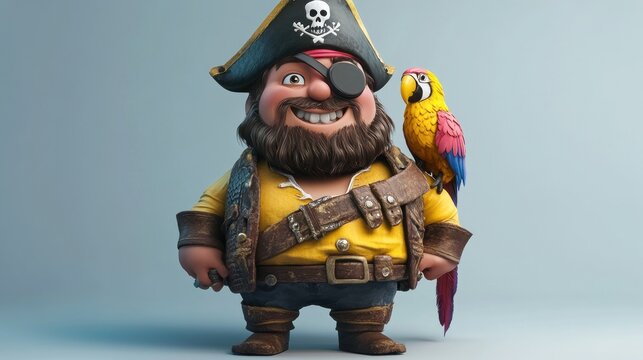 Cartoon pirate character with parrot.