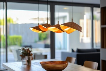 Fototapeta premium Elegant Modern Pendant Light Design in Bright Room