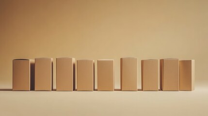 Obraz premium Minimalist display of identical rectangular blocks indoor studio setting photography neutral tones side view product concept