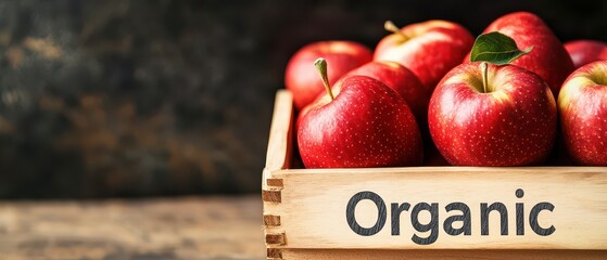 Fresh apples with organic sign. Produce or agriculture product display.