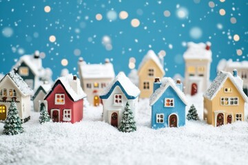 Snowy Village with Colorful Houses in Winter Scene
