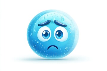 Fototapeta premium Sad Blue Droplet with Water Texture and Expression
