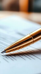 Elegant Gold Pen on Document: Symbol of Writing Excellence and Professionalism