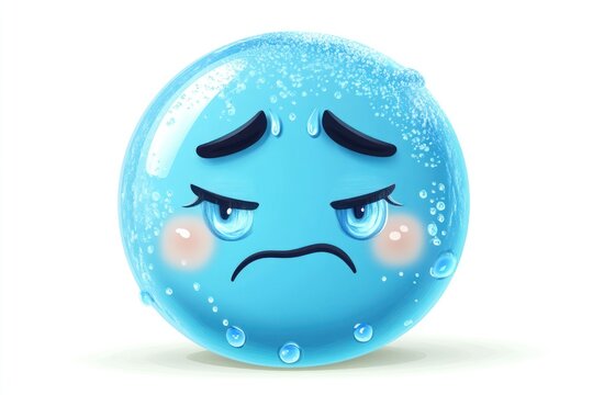 Sad Blue Character with Water Droplets
