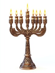 Golden Menorah with Lit Candles
