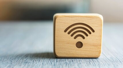 WiFi symbol on wooden block for wireless internet connection Free WiFi network signal Internet technology and networking concept Social network business communication