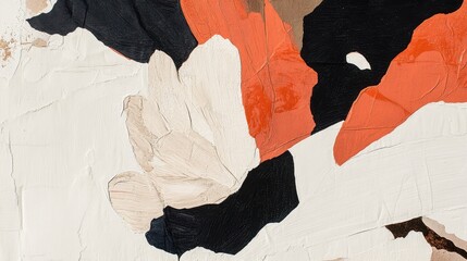 Abstract art painting with orange, black, and white paint strokes.