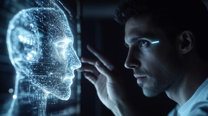 Ai technology Artificial Intelligence man using technology smart robot AI artificial intelligence by enter command prompt for generates Futuristic technology transformation