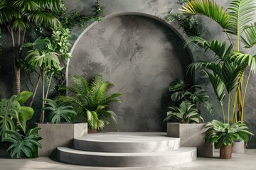 Flawless Image of Studio Podium with Natural Elements for Product Presentation