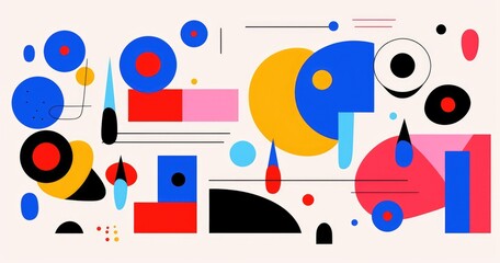 beautiful abstract simple shapes, vector illustration, simple lines, black line art, flat colors, colorful, orange green blue yellow purple red white black