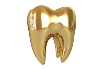 Golden Tooth Glows Brightly Isolated on PNG Transparent Background