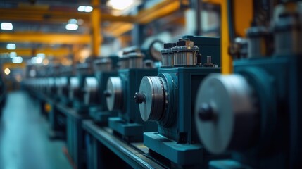 Naklejka premium Manufacturing process of industrial equipment factory floor photography indoor close-up machinery efficiency insights