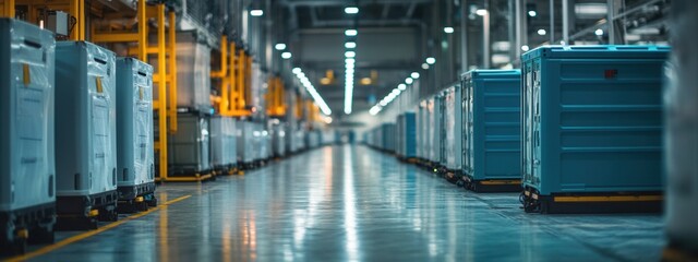 Streamlined warehouse operation industrial facility photo modern environment low angle efficiency and logistics