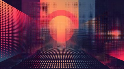 big outlined squares + halftone background design, clean, flat background, duo tone color