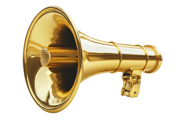 Obraz premium Golden Megaphone Announces Loudly Isolated on PNG Transparent Background