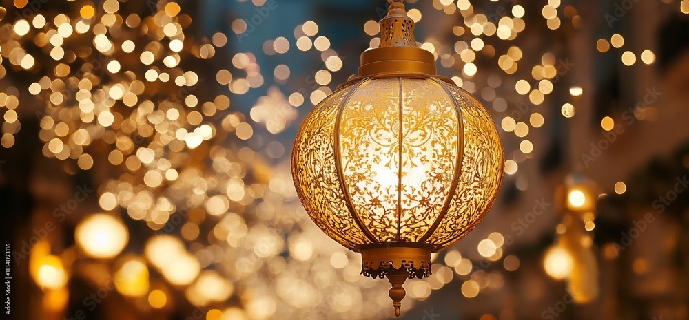 Poster a decorative lantern illuminates a festive atmosphere with soft bokeh lights.