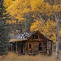 Obraz premium Deserted homestead in Wyoming woods