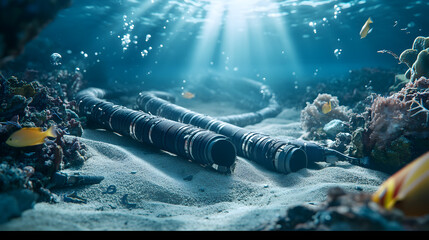 Underwater damaged cables on seabed reveal the fragility of global communication networks, emphasizing the need for resilience and maintenance in modern connectivity infrastructure.