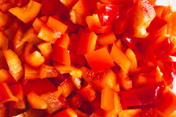 diced red bell peppers close-up, simple natural healthy ingredients