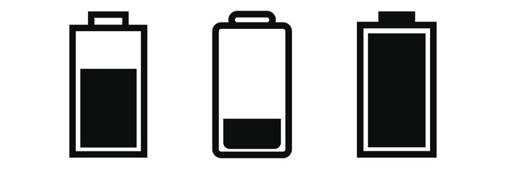 Battery icons set. Symbol of different level of accumulator charge. Battery icon vector set isolated on white background. Battery level display mark set.