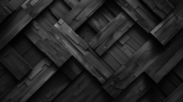 black abstract, wallpaper, monochrome design, neat symmetrical pattern, parallelogram tiles, right lower third lighting