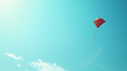 A lone kite soaring high in a clear blue sky.