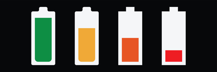 Battery icons set. Battery charge level indicators icons set. Discharged and fully charged battery. level battery energy.