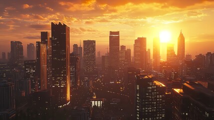 Obraz premium Jakarta Cityscape with Office Buildings at Sunrise