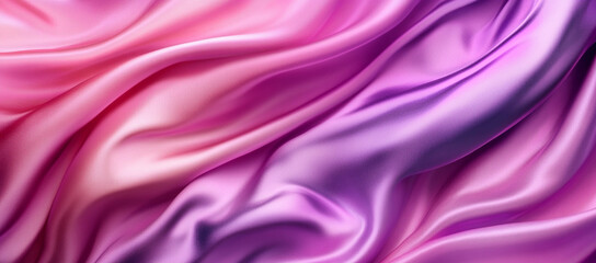 Obraz premium Glossy, pink-purple silk satin fabric background with a smooth, wavy texture and bright color