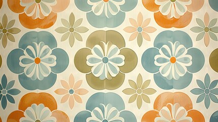 Obraz premium Soft pastel floral design featuring blue and orange flowers on a delicate light beige background.