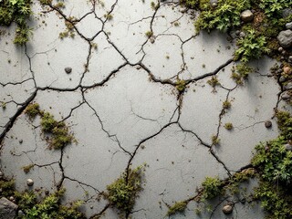 Cracked Concrete Surface with Moss and Greenery Details