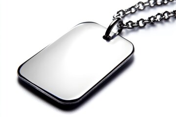 Fototapeta premium A shiny, blank dog tag pendant hanging from a chain.