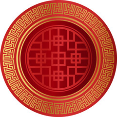 Vector : Red Rounded Traditional Art Chinese Frame Celebrate Chinese New Year Decorative Element Ornament