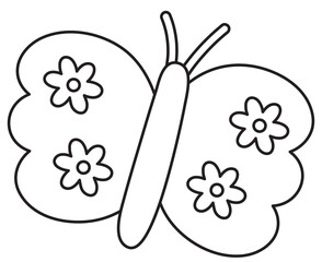 Outline of butterfly with flower pattern for animal, tattoo, kid colouring book, art, painting, spring and summer, zoo, souvenir, cartoon character, comic, mascot, patch, brooch, picnic, park, yard	
