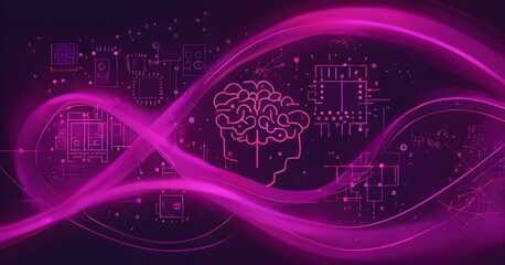 Obraz premium swirling light lines forming abstract shapes of AI symbols like brains, chips, and interconnected nodes