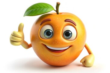 Fresh Tasteful Persimmon Fruit in Smiling Face 3D Character Isolated on White Background