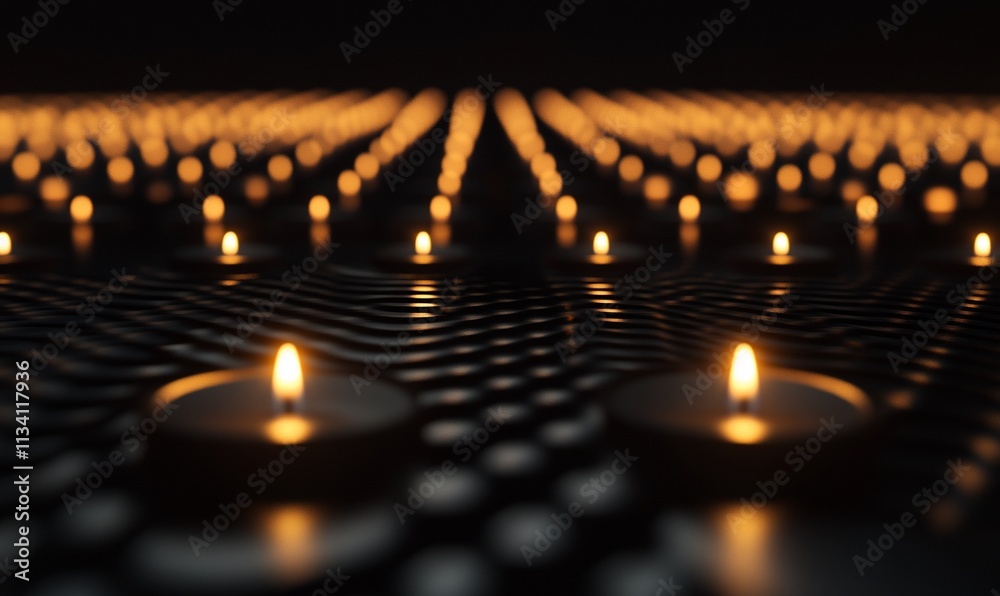 Poster a serene arrangement of glowing candles creating a tranquil atmosphere.