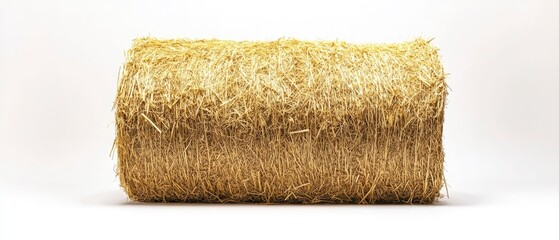 A cylindrical straw bale, commonly used for animal bedding and agricultural purposes.